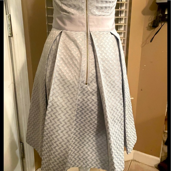 TED BAKER DENAI SILVER/BLUE JACQUARD FIT AND FLARE DRESS US SIZE 4 - Picture 7 of 12